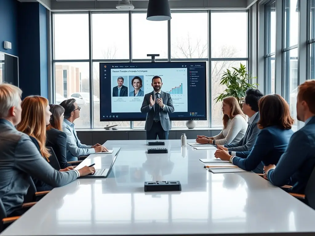 An image showing a consultant presenting policy recommendations to government officials in a formal meeting room, highlighting ConfiTrek's role in facilitating policy discussions.